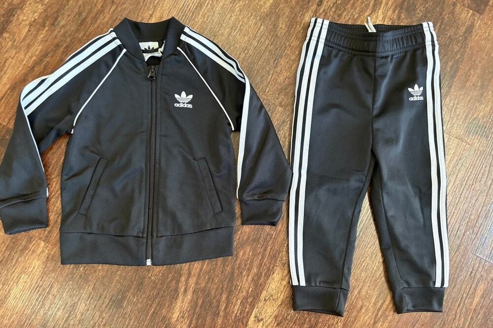 Adidas Originals Toddler SST Tricot Track Jacket & Pants Set Black White 2T
